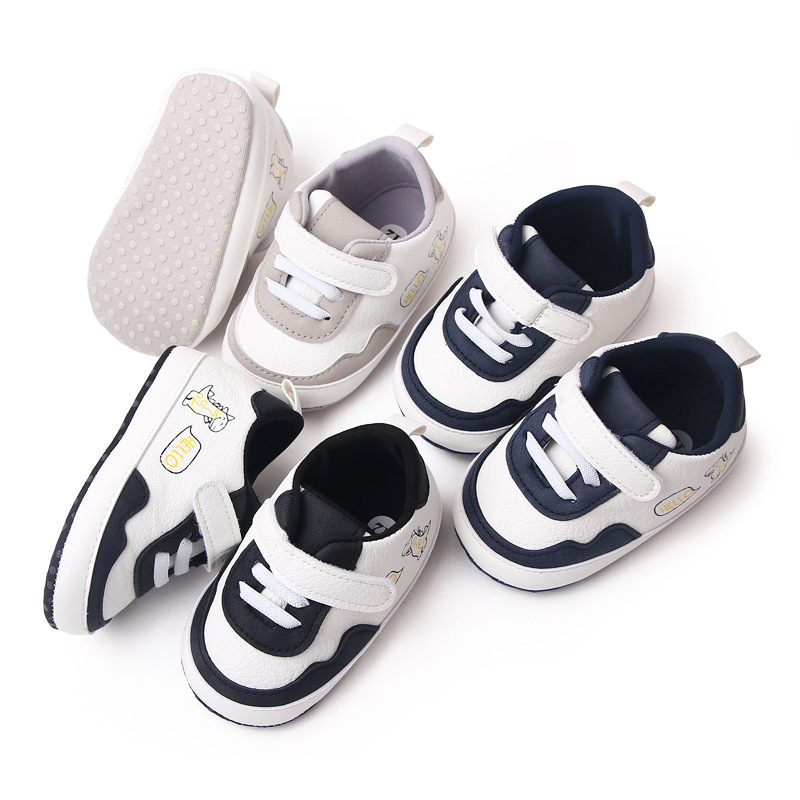 New Color Blocked 0-18M Spring And Autumn Baby Shoes For Men And Women PU Cartoon Printed Casual Sports Soft Soled Baby Walking