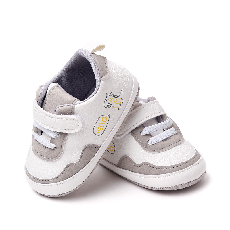 New Color Blocked 0-18M Spring And Autumn Baby Shoes For Men And Women PU Cartoon Printed Casual Sports Soft Soled Baby Walking