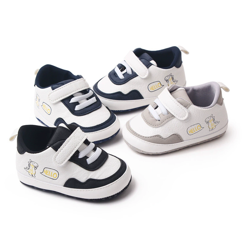 New Color Blocked 0-18M Spring And Autumn Baby Shoes For Men And Women PU Cartoon Printed Casual Sports Soft Soled Baby Walking