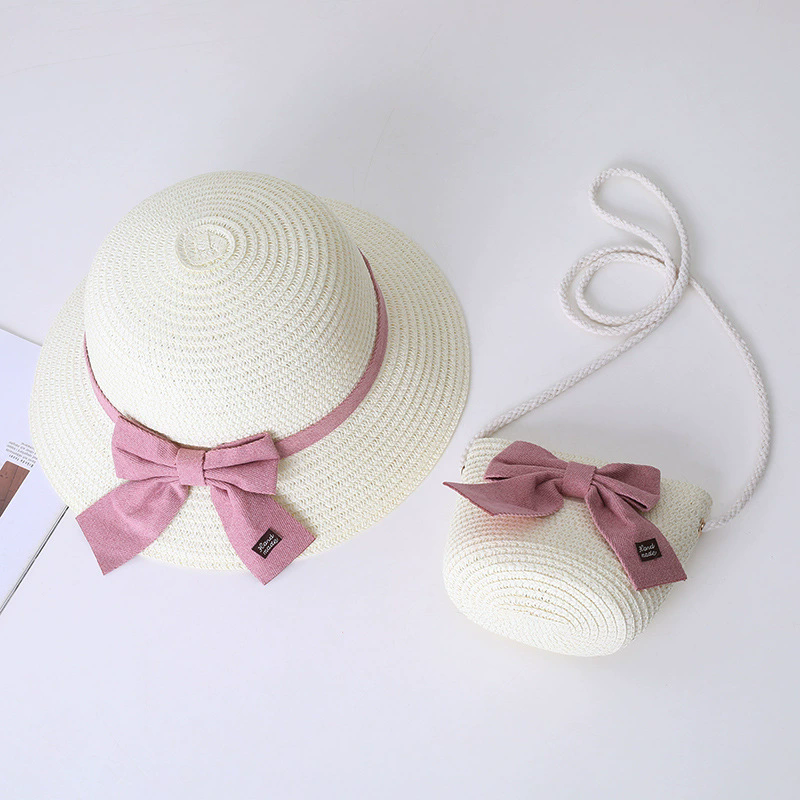 Kids Hat For Girls 2-7Y Straw Children's Sunshade Cap Bag Summer Baby Travel Sunscreen Beach Hat Sun Fisherman Cap Fashion Style