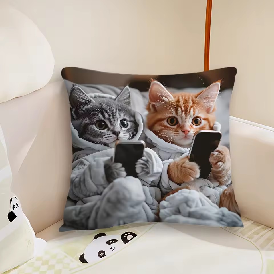 Cute Book Cat Party Cushion Cover Decor Cartoon Animal Pillowcase Printing Cojines Polyester Pillow Case for Sofa Home 45x45cm