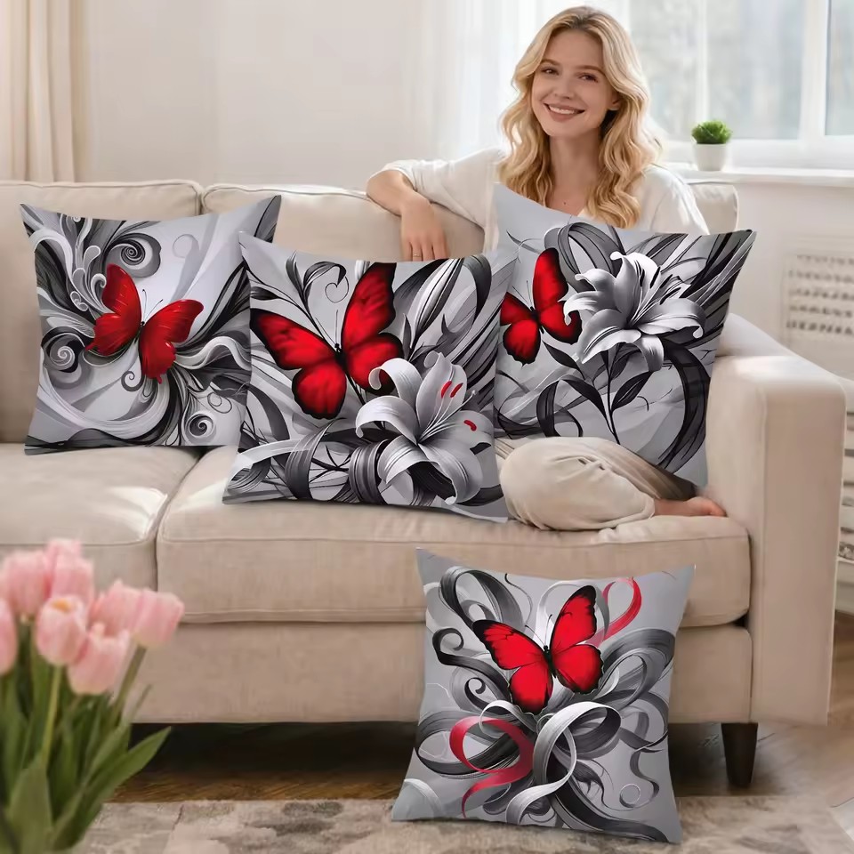 4 Pcs Butterflies Lilies Pillow Cases Butterfly Themed Birthday Party Decorations Soft Pillow Cover for Home Sofa Cushion Covers
