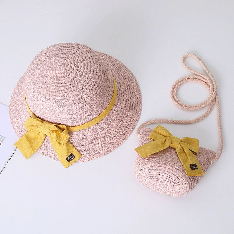 Kids Hat For Girls 2-7Y Straw Children's Sunshade Cap Bag Summer Baby Travel Sunscreen Beach Hat Sun Fisherman Cap Fashion Style