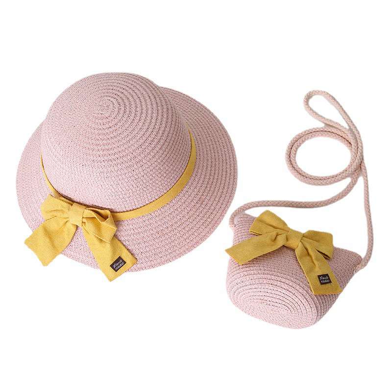 Kids Hat For Girls 2-7Y Straw Children's Sunshade Cap Bag Summer Baby Travel Sunscreen Beach Hat Sun Fisherman Cap Fashion Style