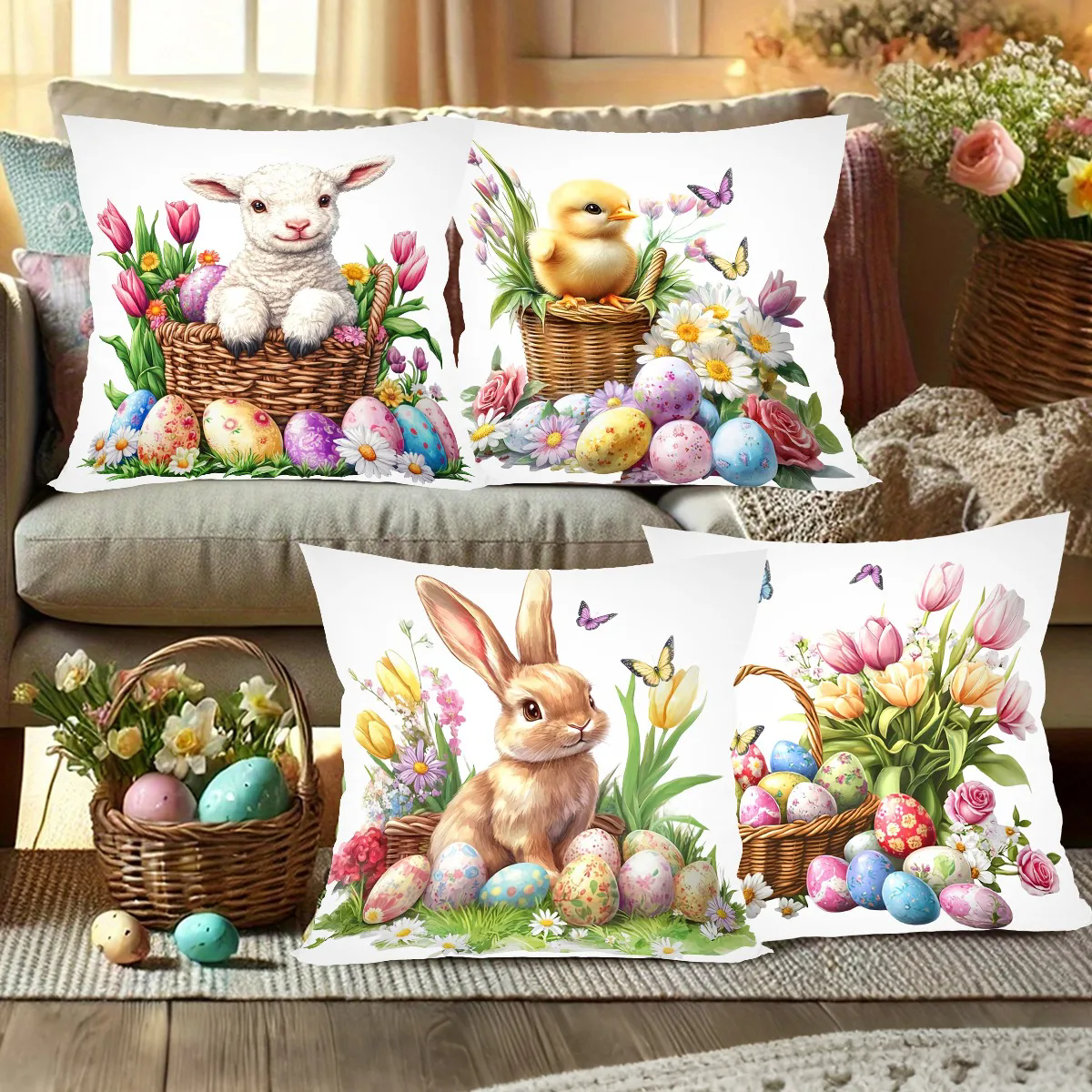 4 Pcs Butterflies Lilies Pillow Cases Butterfly Themed Birthday Party Decorations Soft Pillow Cover for Home Sofa Cushion Covers