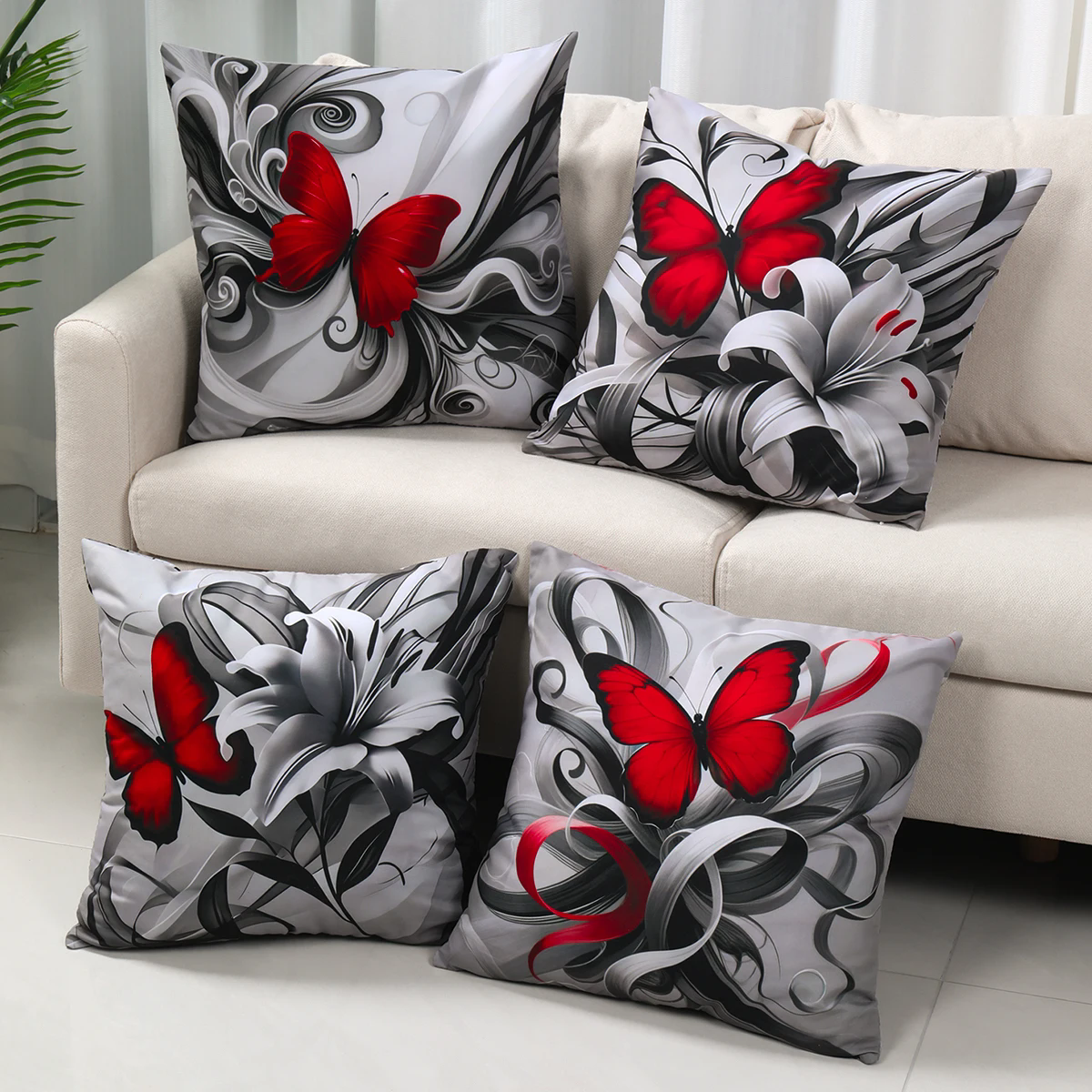 4 Pcs Butterflies Lilies Pillow Cases Butterfly Themed Birthday Party Decorations Soft Pillow Cover for Home Sofa Cushion Covers