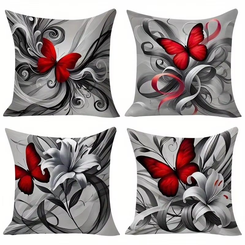 4 Pcs Butterflies Lilies Pillow Cases Butterfly Themed Birthday Party Decorations Soft Pillow Cover for Home Sofa Cushion Covers