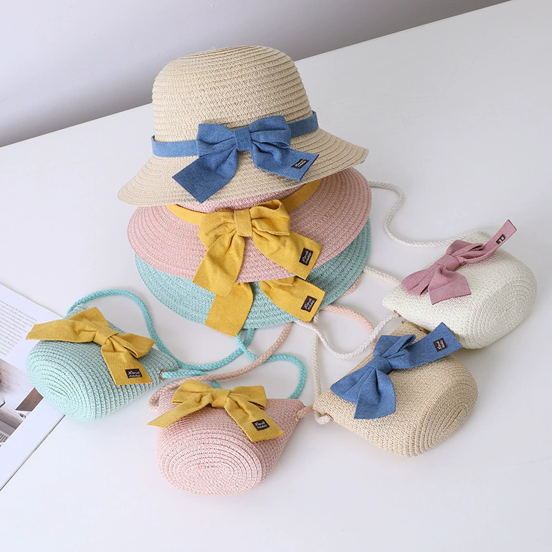 Kids Hat For Girls 2-7Y Straw Children's Sunshade Cap Bag Summer Baby Travel Sunscreen Beach Hat Sun Fisherman Cap Fashion Style