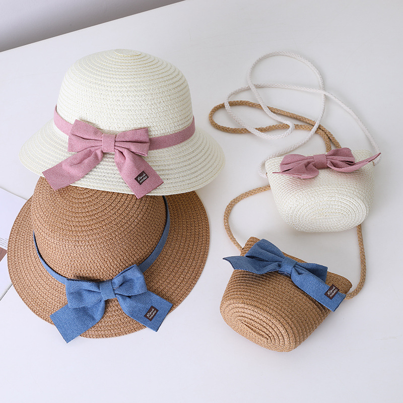 Kids Hat For Girls 2-7Y Straw Children's Sunshade Cap Bag Summer Baby Travel Sunscreen Beach Hat Sun Fisherman Cap Fashion Style