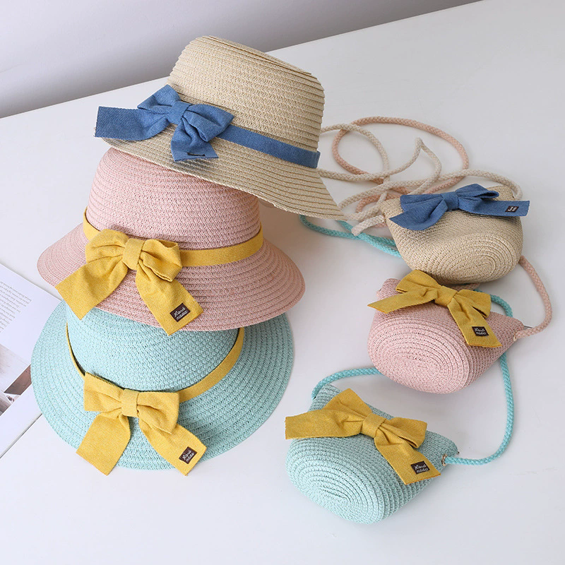 Kids Hat For Girls 2-7Y Straw Children's Sunshade Cap Bag Summer Baby Travel Sunscreen Beach Hat Sun Fisherman Cap Fashion Style