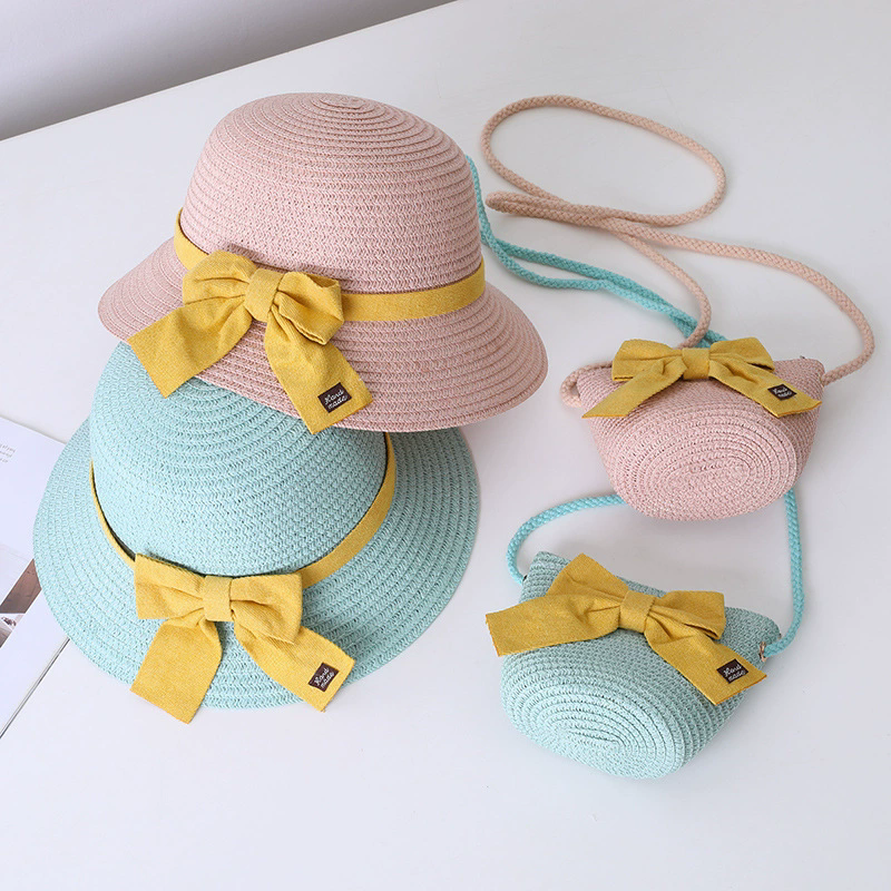 Kids Hat For Girls 2-7Y Straw Children's Sunshade Cap Bag Summer Baby Travel Sunscreen Beach Hat Sun Fisherman Cap Fashion Style