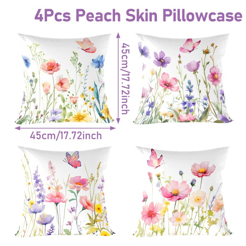 4 Pcs Butterflies Lilies Pillow Cases Butterfly Themed Birthday Party Decorations Soft Pillow Cover for Home Sofa Cushion Covers