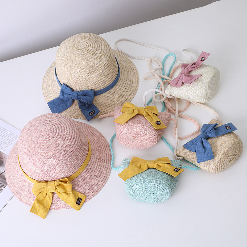 Kids Hat For Girls 2-7Y Straw Children's Sunshade Cap Bag Summer Baby Travel Sunscreen Beach Hat Sun Fisherman Cap Fashion Style