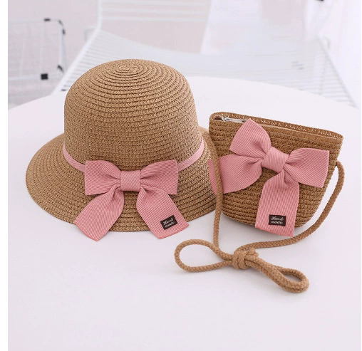 Kids Hat For Girls 2-7Y Straw Children's Sunshade Cap Bag Summer Baby Travel Sunscreen Beach Hat Sun Fisherman Cap Fashion Style