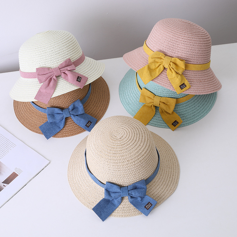 Kids Hat For Girls 2-7Y Straw Children's Sunshade Cap Bag Summer Baby Travel Sunscreen Beach Hat Sun Fisherman Cap Fashion Style