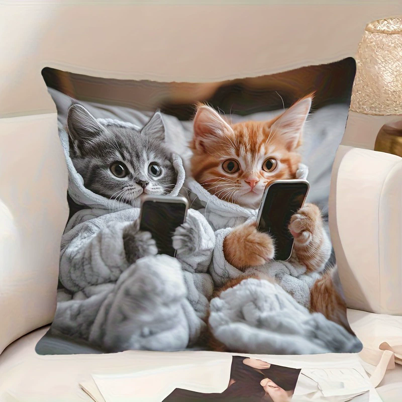 Cute Book Cat Party Cushion Cover Decor Cartoon Animal Pillowcase Printing Cojines Polyester Pillow Case for Sofa Home 45x45cm