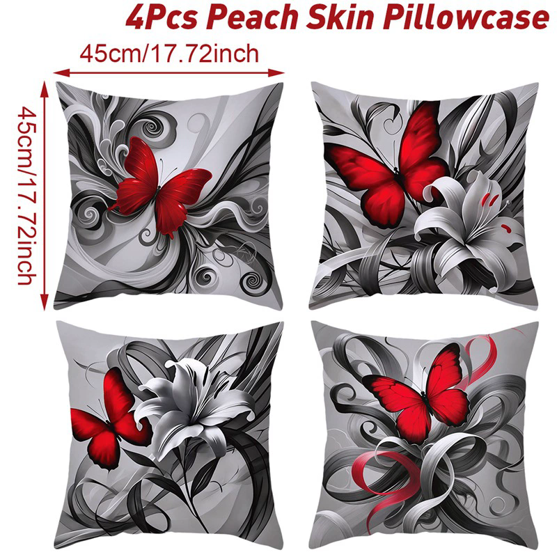 4 Pcs Butterflies Lilies Pillow Cases Butterfly Themed Birthday Party Decorations Soft Pillow Cover for Home Sofa Cushion Covers