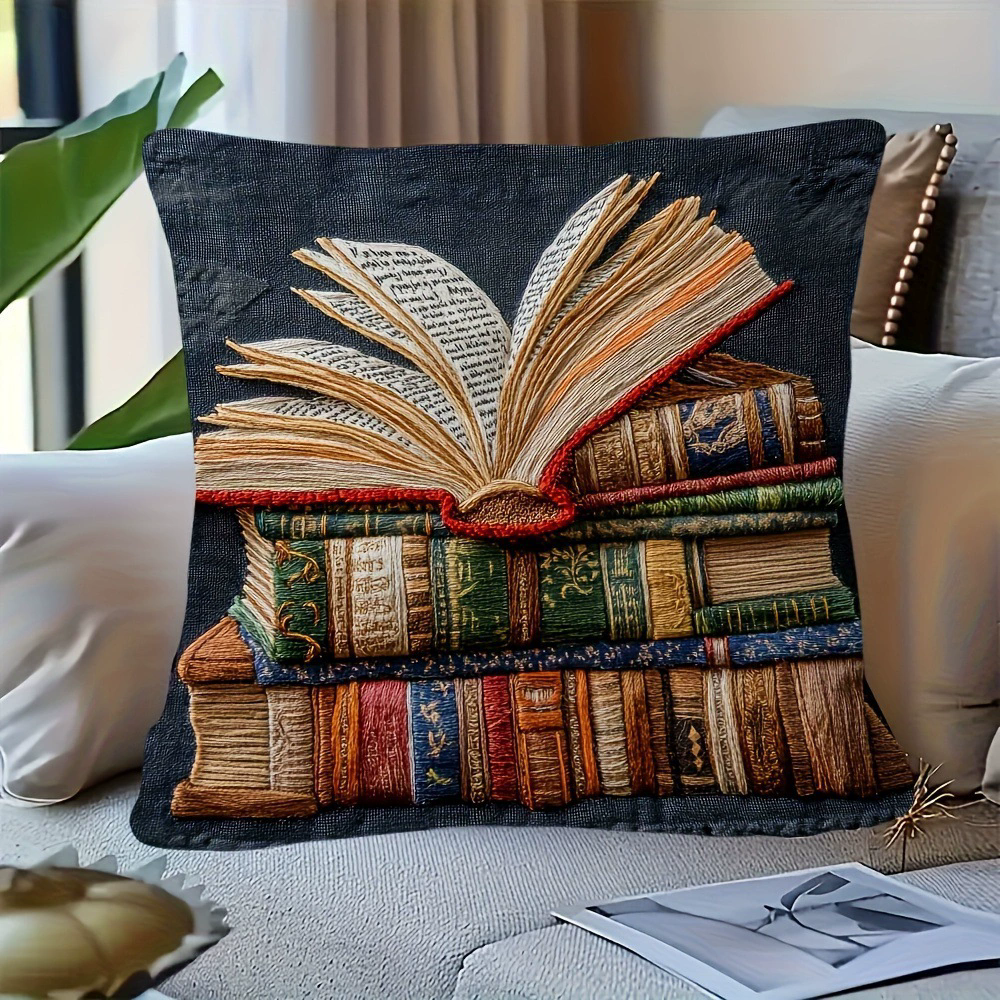Cute Book Cat Party Cushion Cover Decor Cartoon Animal Pillowcase Printing Cojines Polyester Pillow Case for Sofa Home 45x45cm