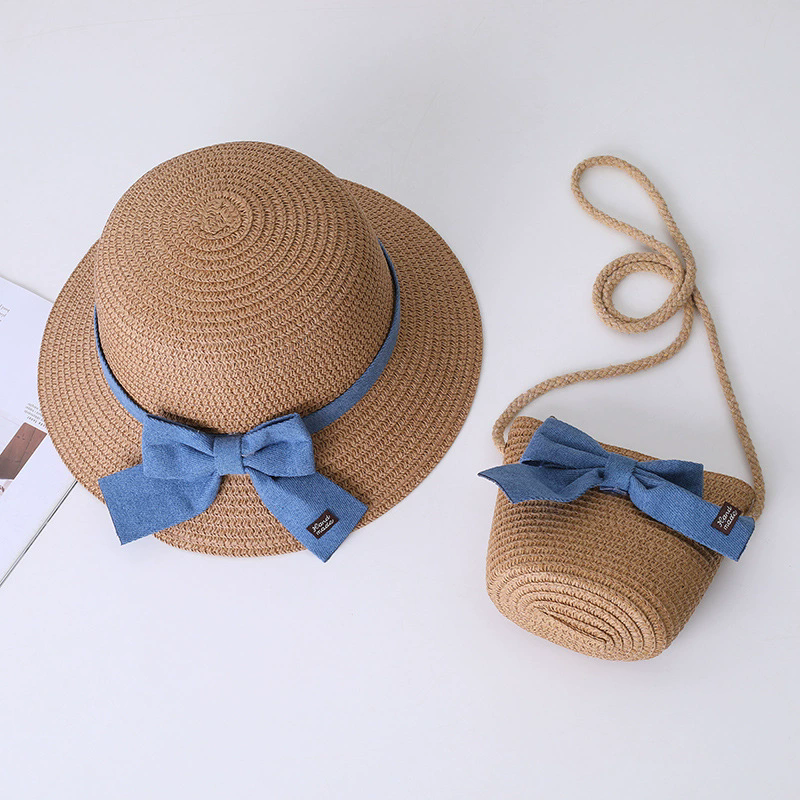 Kids Hat For Girls 2-7Y Straw Children's Sunshade Cap Bag Summer Baby Travel Sunscreen Beach Hat Sun Fisherman Cap Fashion Style