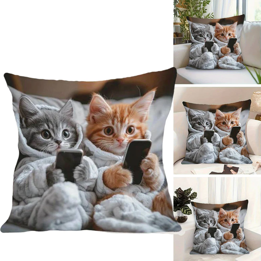 Cute Book Cat Party Cushion Cover Decor Cartoon Animal Pillowcase Printing Cojines Polyester Pillow Case for Sofa Home 45x45cm