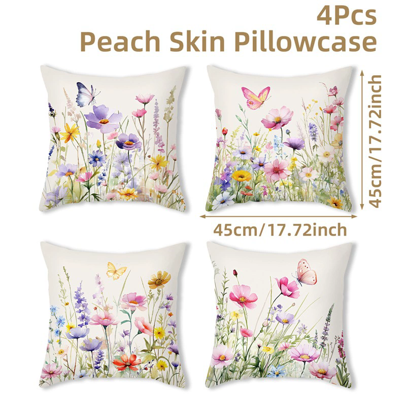 4 Pcs Butterflies Lilies Pillow Cases Butterfly Themed Birthday Party Decorations Soft Pillow Cover for Home Sofa Cushion Covers