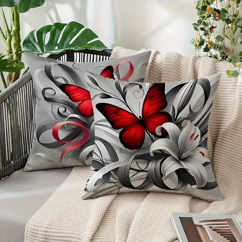 4 Pcs Butterflies Lilies Pillow Cases Butterfly Themed Birthday Party Decorations Soft Pillow Cover for Home Sofa Cushion Covers