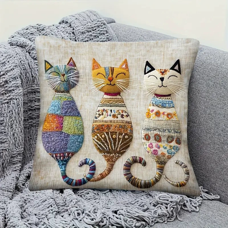 Cute Book Cat Party Cushion Cover Decor Cartoon Animal Pillowcase Printing Cojines Polyester Pillow Case for Sofa Home 45x45cm