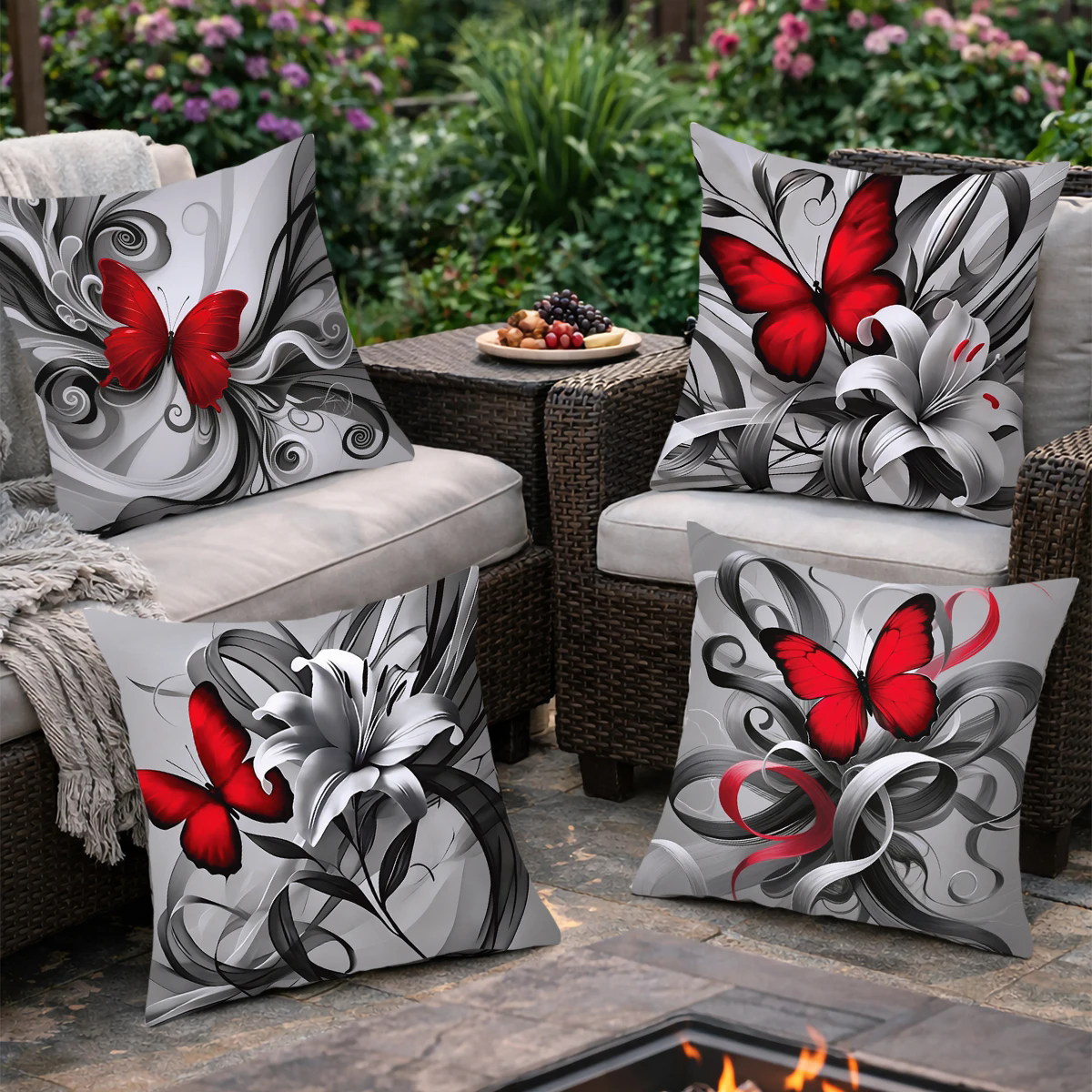 4 Pcs Butterflies Lilies Pillow Cases Butterfly Themed Birthday Party Decorations Soft Pillow Cover for Home Sofa Cushion Covers