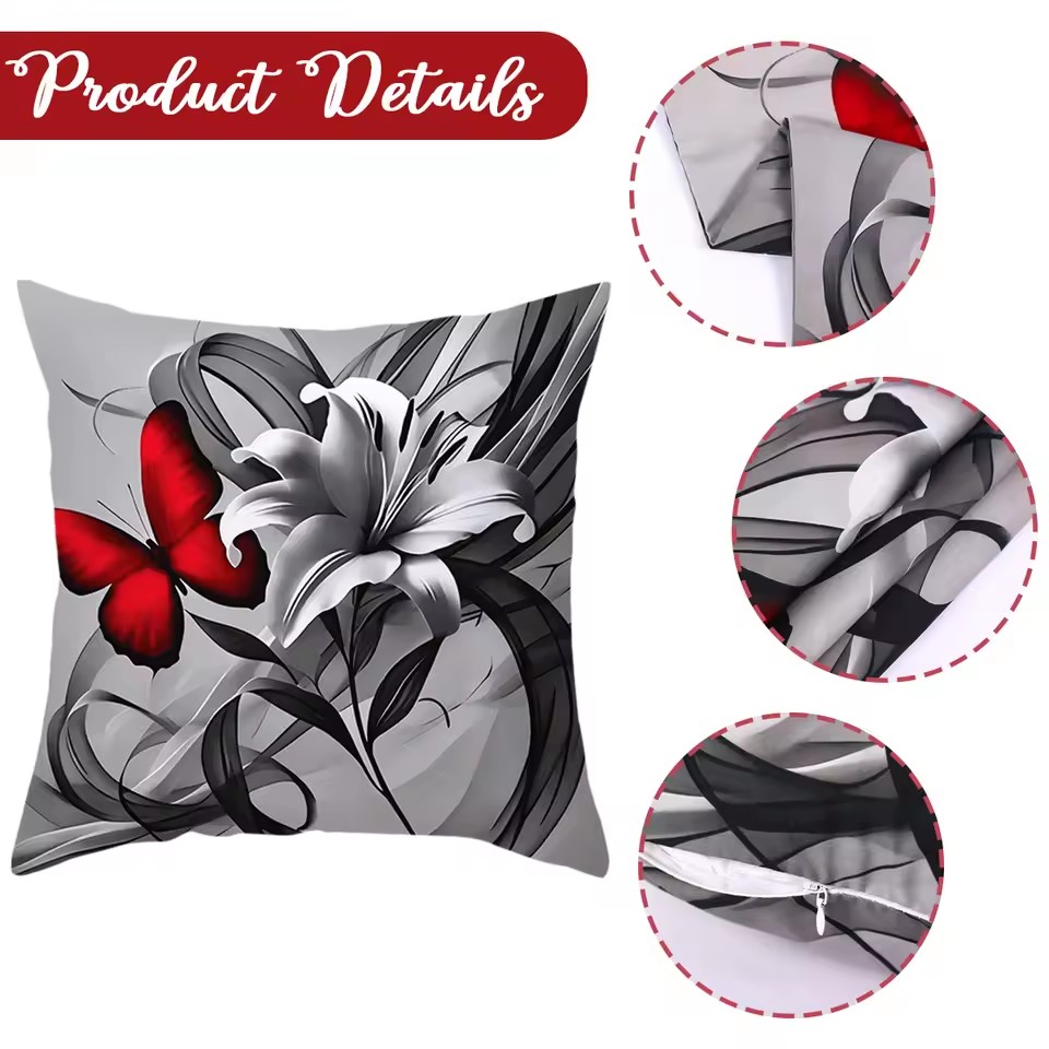 4 Pcs Butterflies Lilies Pillow Cases Butterfly Themed Birthday Party Decorations Soft Pillow Cover for Home Sofa Cushion Covers