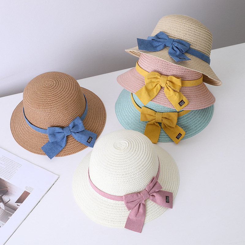 Kids Hat For Girls 2-7Y Straw Children's Sunshade Cap Bag Summer Baby Travel Sunscreen Beach Hat Sun Fisherman Cap Fashion Style