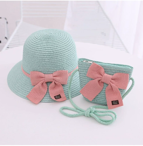 Kids Hat For Girls 2-7Y Straw Children's Sunshade Cap Bag Summer Baby Travel Sunscreen Beach Hat Sun Fisherman Cap Fashion Style