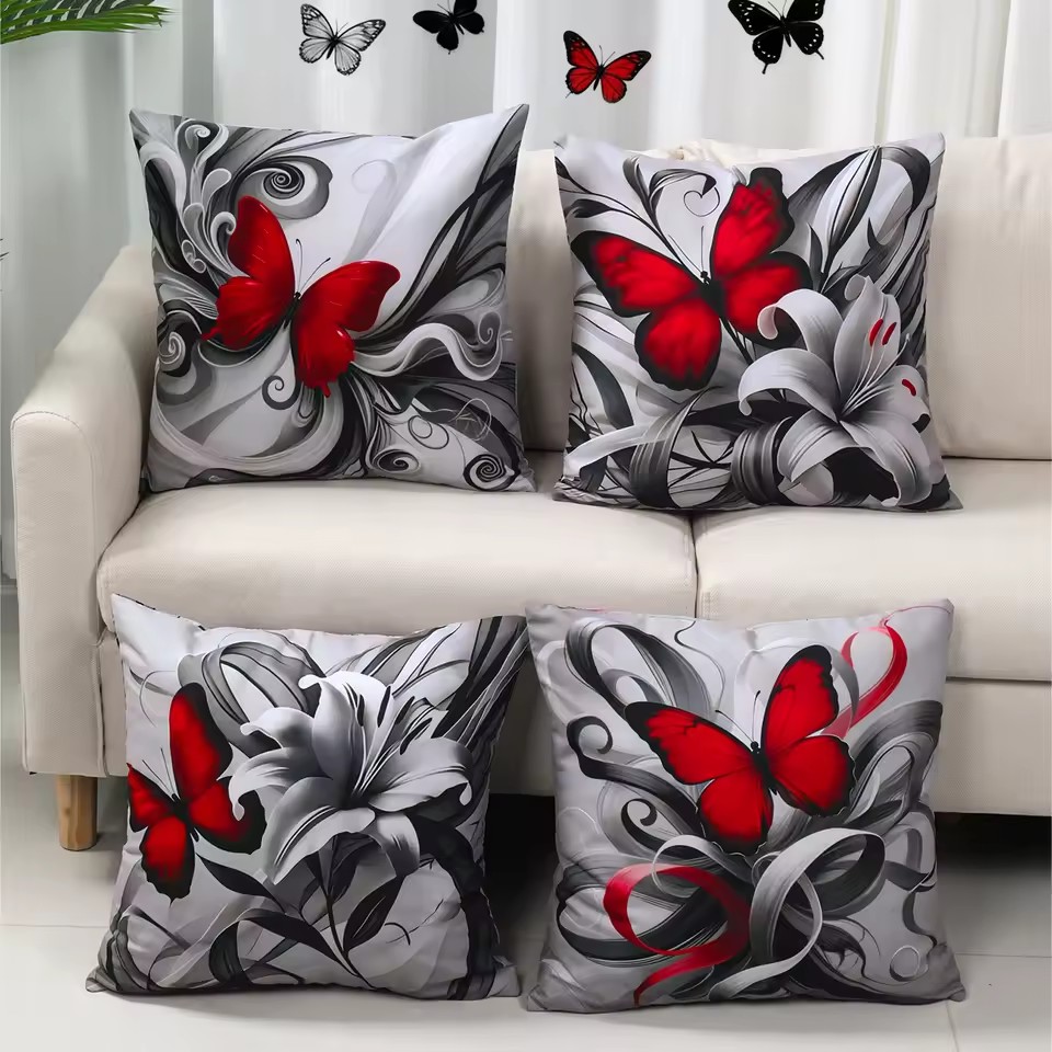 4 Pcs Butterflies Lilies Pillow Cases Butterfly Themed Birthday Party Decorations Soft Pillow Cover for Home Sofa Cushion Covers
