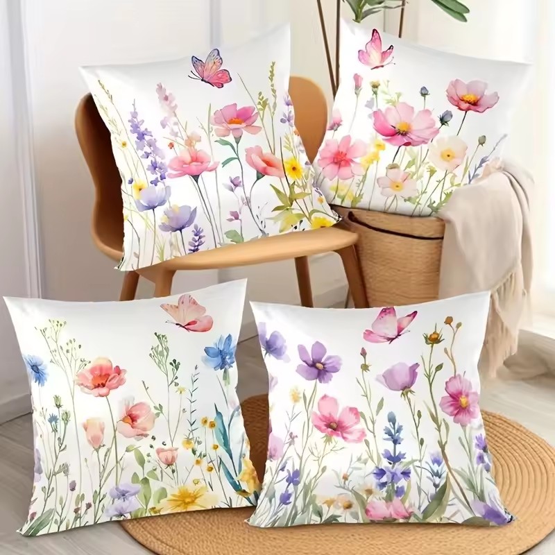 4 Pcs Butterflies Lilies Pillow Cases Butterfly Themed Birthday Party Decorations Soft Pillow Cover for Home Sofa Cushion Covers