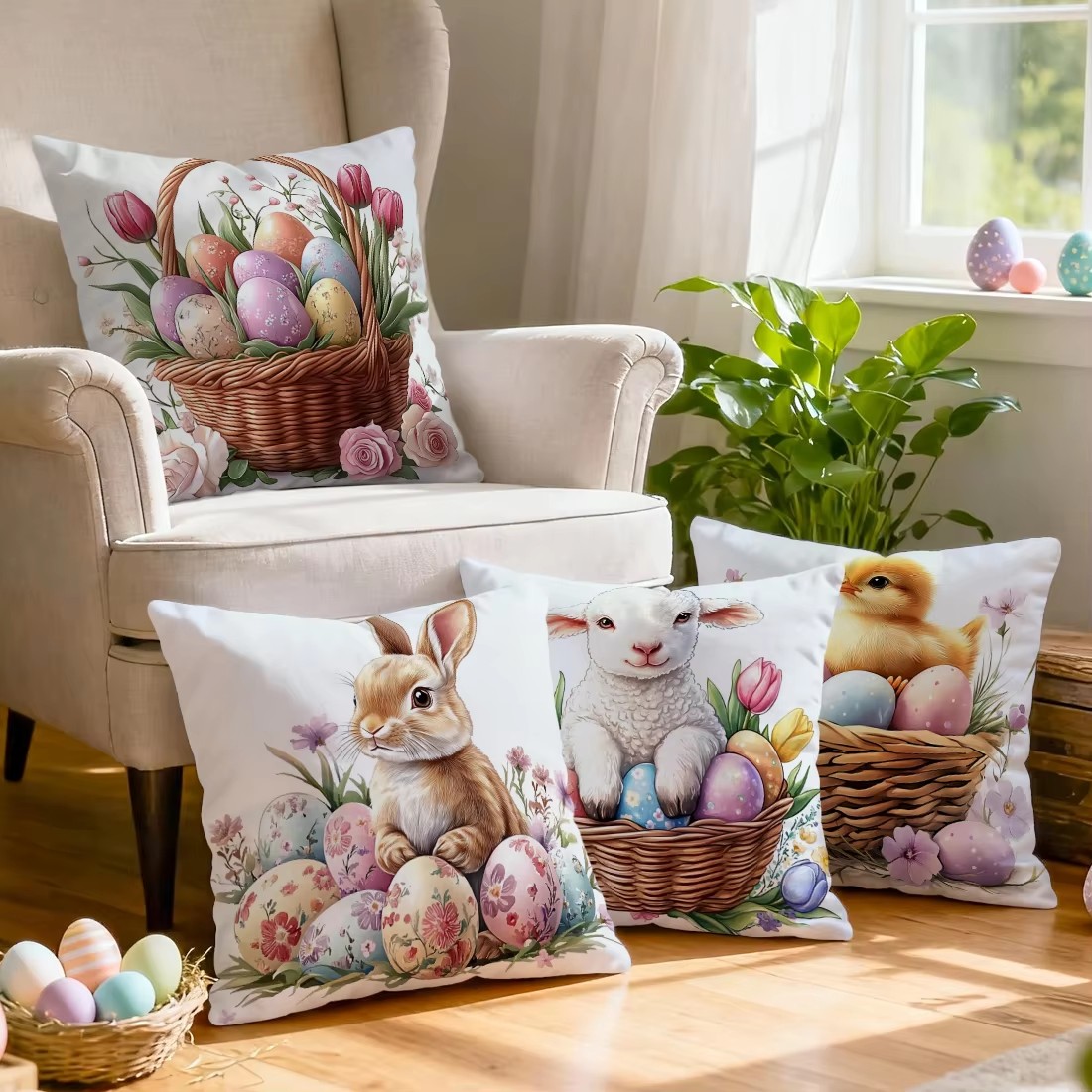 4 Pcs Butterflies Lilies Pillow Cases Butterfly Themed Birthday Party Decorations Soft Pillow Cover for Home Sofa Cushion Covers
