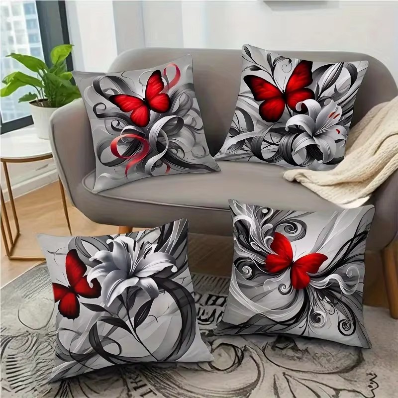 4 Pcs Butterflies Lilies Pillow Cases Butterfly Themed Birthday Party Decorations Soft Pillow Cover for Home Sofa Cushion Covers