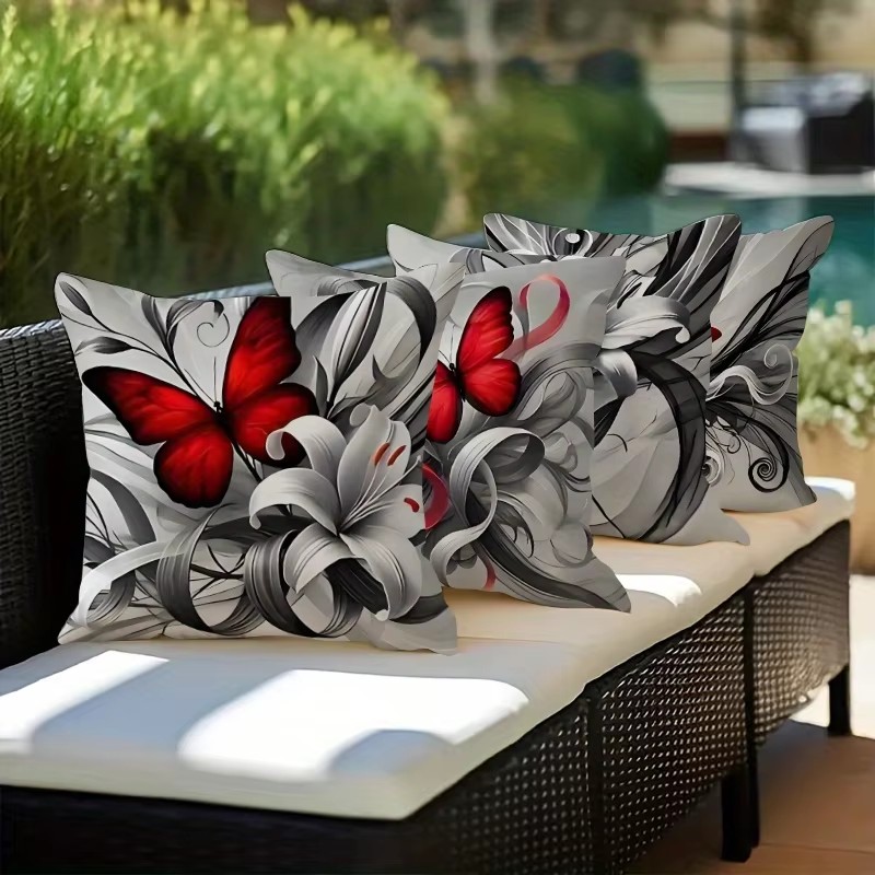 4 Pcs Butterflies Lilies Pillow Cases Butterfly Themed Birthday Party Decorations Soft Pillow Cover for Home Sofa Cushion Covers