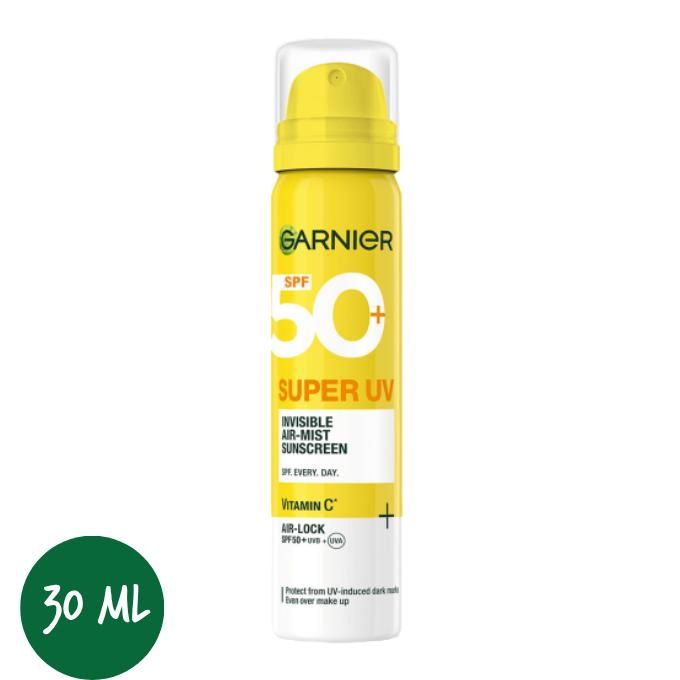 Garnier Super UV Invisible Air Mist Sunscreen SPF 50 - 75ml, Vitamin C, Non-Greasy, Broad-Spectrum UVA/UVB Protection