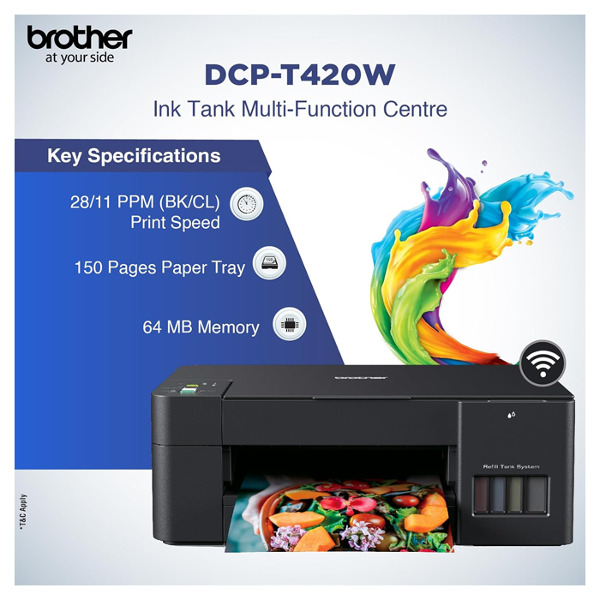 Brother DCP-T420W All-in One Ink Tank Refill System Printer with Built-in-Wireless Technology