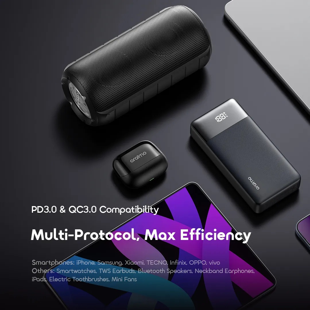 FLASH SALE!! Oraimo PowerNova QF1 Power Bank: | 27000mAh | 22.5W 2-Way Recharging | 3-Device Charging | USB-A/Type-C Ports | LED Digital Display | Overcurrent Protection | Power Banks