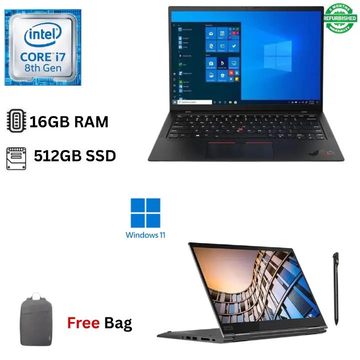 Refurbished Lenovo ThinkPad X1 Yoga X360 Core i7 8th Gen 16GB RAM 512GB SSD 14 Inch FHD Touchscreen 1.8GHz - 4.9GHz Quad Core Windows 11 Pro MS Office HDMI Webcam 2in1 Convertible Laptop + Stylus Bag