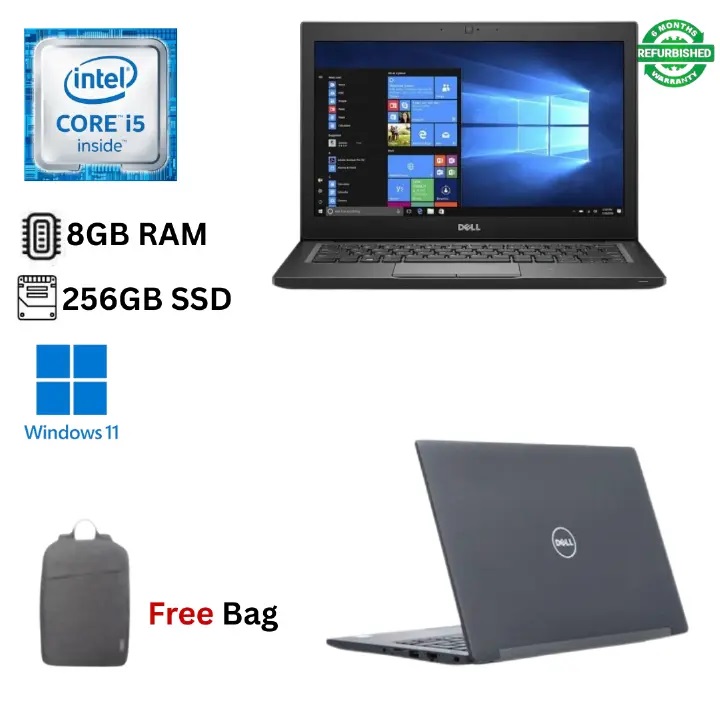 QUICK DEALS!!Refurbished Dell Latitude 7280 Core i5 6th Gen 8GB RAM 256GB SSD 12.5 Inch HD 2.4GHz up to 3.0GHz Dual Core Processor Windows 11 Pro MS Office HDMI Webcam ultra slim Laptop + Bag