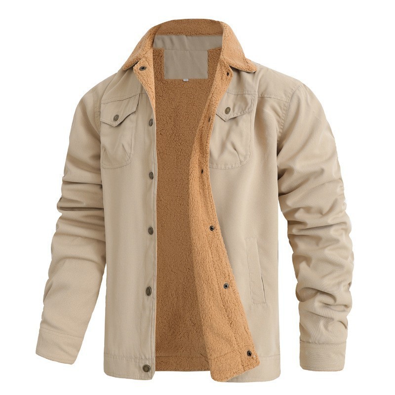In winter, the new men's coat is fashionable, casual, lapel and velvet cotton tooling jacket, which is suitable for daily leisure and commuting outdoor sports.
