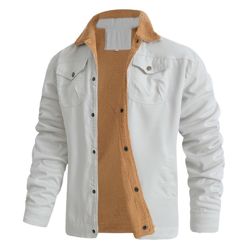 In winter, the new men's coat is fashionable, casual, lapel and velvet cotton tooling jacket, which is suitable for daily leisure and commuting outdoor sports.