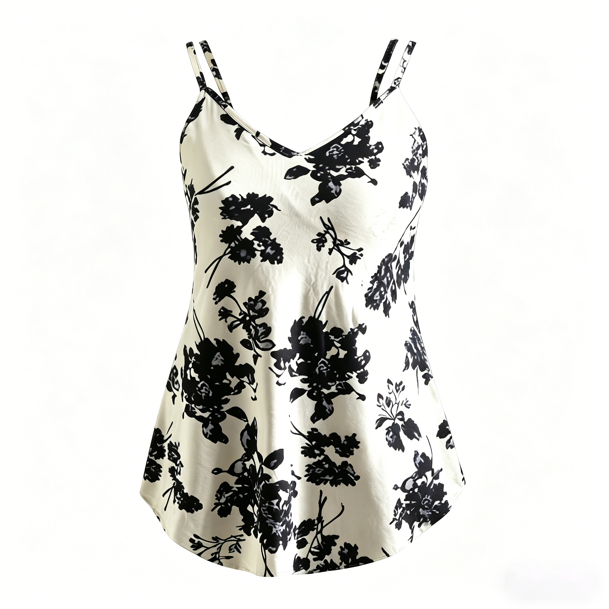 Women's Floral Print V-Neck Camisole Tank Top, Casual Sleeveless Double Spaghetti Strap Tunic Blouse, Loose Flowy Hem Summer Shirt for Daily/Beach