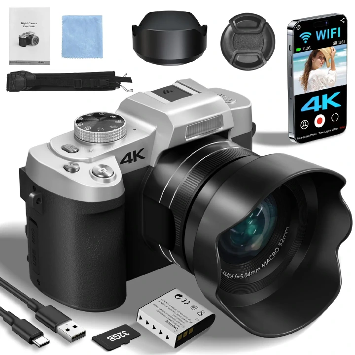 【Bantu Box】WD09-18X  75MP Digital Camera for Photography & Video, 4K VloggingCamera with 3inch Touch Flip Screen &18X Digital Zoom, AutofocusCompact