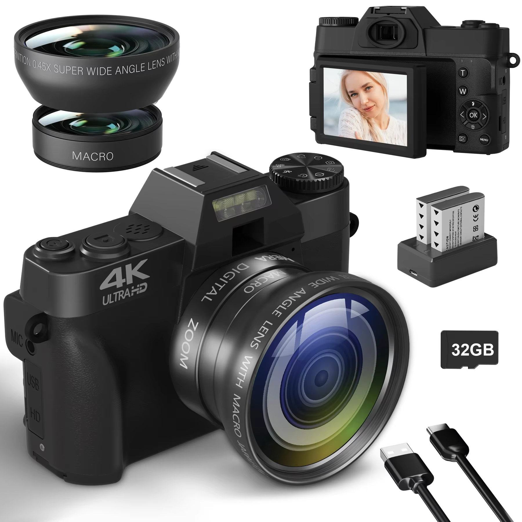 【Bantu Box】R10  Compact Digital Photography Camera 4K WIFI Webcam Retro Vlog Recorder YouTube 64MP Camcorder 3 Inch Flip Screen Wide Angle Lens