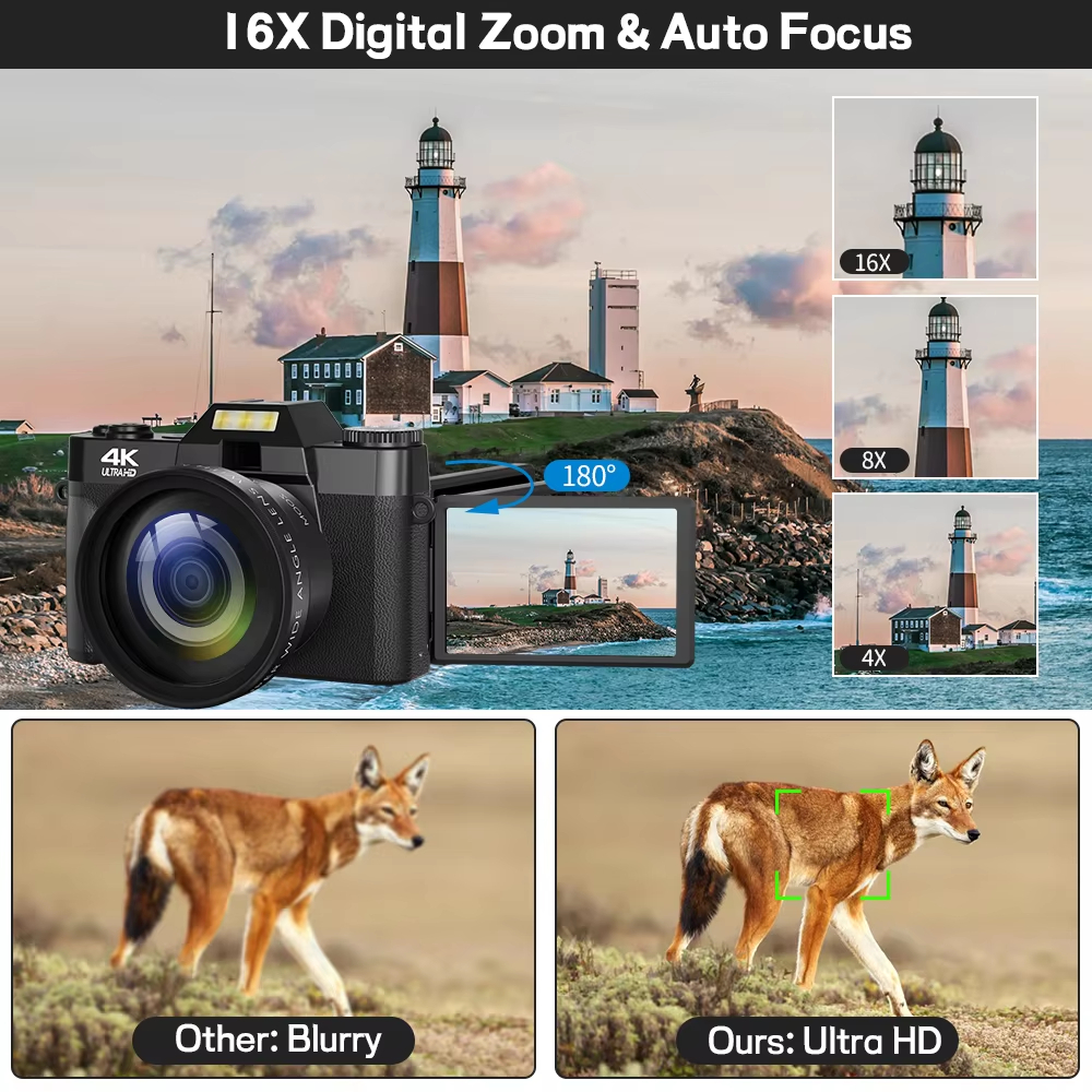 【Bantu Box】R10  Compact Digital Photography Camera 4K WIFI Webcam Retro Vlog Recorder YouTube 64MP Camcorder 3 Inch Flip Screen Wide Angle Lens