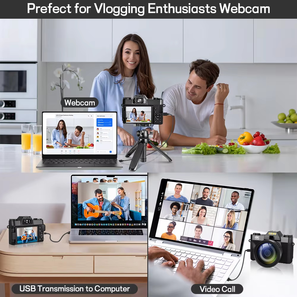 【Bantu Box】R10  Compact Digital Photography Camera 4K WIFI Webcam Retro Vlog Recorder YouTube 64MP Camcorder 3 Inch Flip Screen Wide Angle Lens