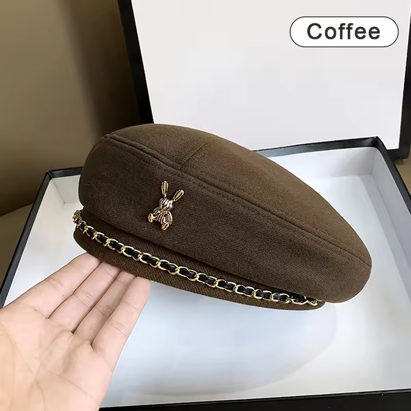 1PC Women Rabbit Berets Style For French Artist Warm Winter Beanie Hat Solid Color Elegant Lady All Matched Painter Caps