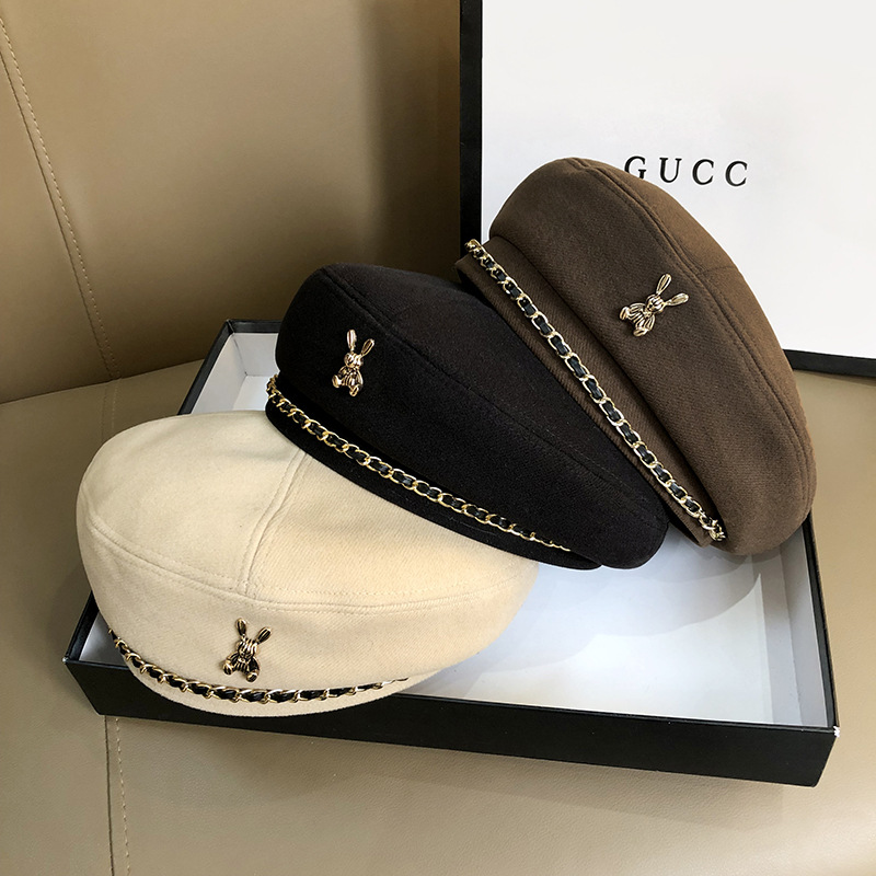 1PC Women Rabbit Berets Style For French Artist Warm Winter Beanie Hat Solid Color Elegant Lady All Matched Painter Caps